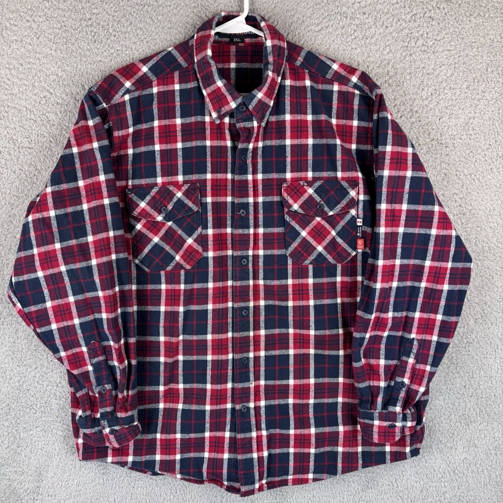 Bocomal Shirt Mens 3XL Red Navy Plaid Flame Resistant FR CAT2 Workwear‎ Heavy